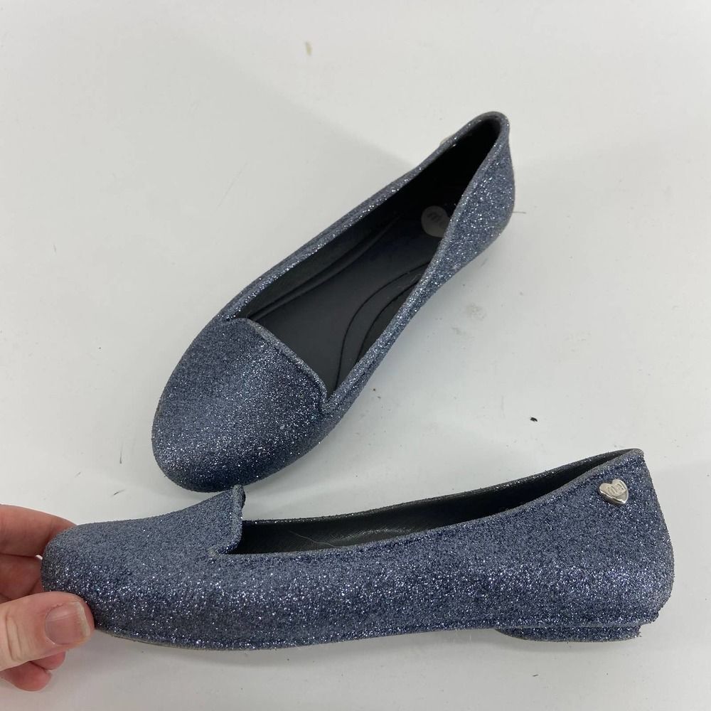 Melissa dark Blue Virtue Holiday Special Glitter Loafer Shoes Womens 5 or Kids 3 - Picture 2 of 7